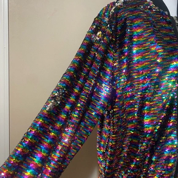 Abercrombie & Fitch Sequin Bomber Coat Jacket Rainbow size XL/XXL - Picture 2 of 8